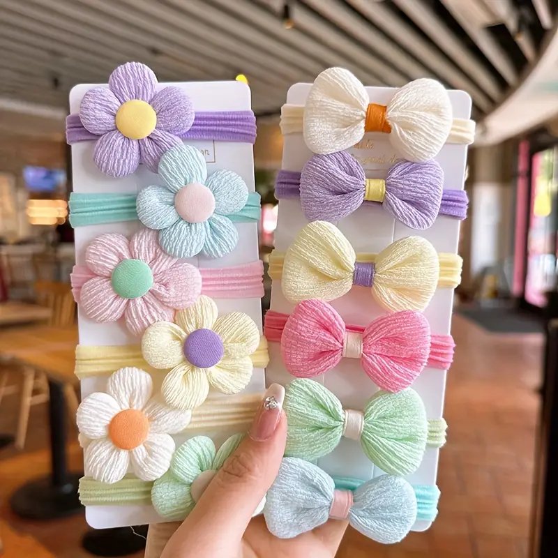 12pcs New Cute Sweet Flower Bow Girls Women Elastic Hair Bands
