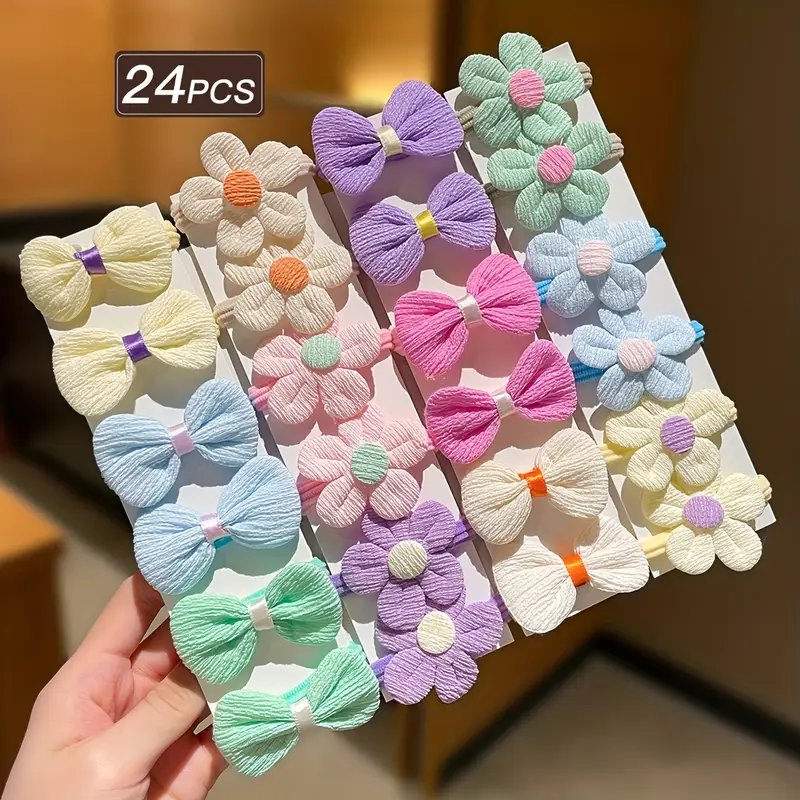 24pcs Women'S Floral Bow Hair Ties